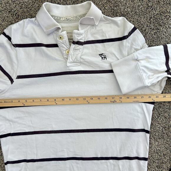 Abercrombie & Fitch Mens Preppy Rugby Polo L/S White Navy Stripe Heritage XXL - Picture 7 of 10